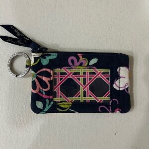 Vera Bradley Zip ID Case Floral Paisley Patterned Blue. Key Ring Wallet